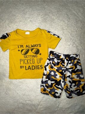 Yellow Boys' Set with Camo Shorts